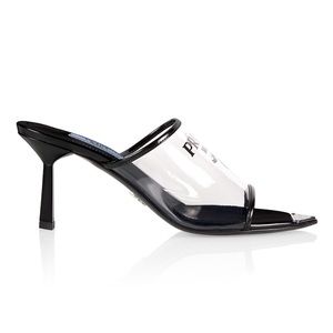 Logo-print Plexiglas high-heel slides